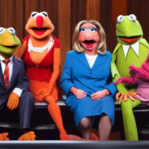 Prompt: A still of the Muppets in Judge Judy