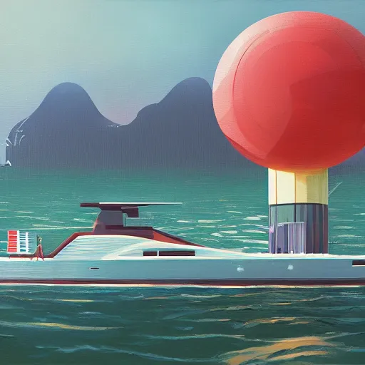 Image similar to yachting club by simon stalenhag