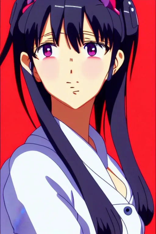 Image similar to anime key visual of misato katsuragi, finely detailed perfect face delicate features directed gaze, trending on pixiv fanbox, studio ghibli, extremely high quality artwork
