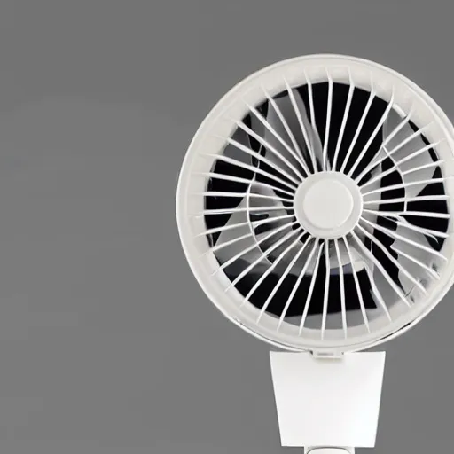 Image similar to desk fan with a funnel attached to the back leading to the top of the room, professional photography, studio lighting