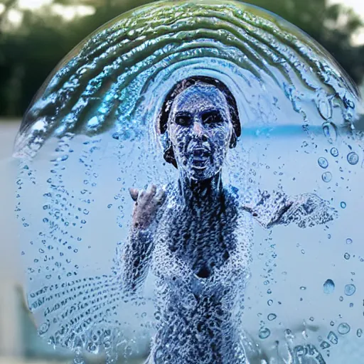 Image similar to photo of a woman made entirely of water reading the wikipedia article for water on her phone