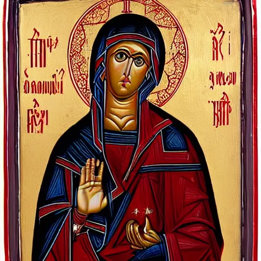 Image similar to red and silver icon of the Theotokos