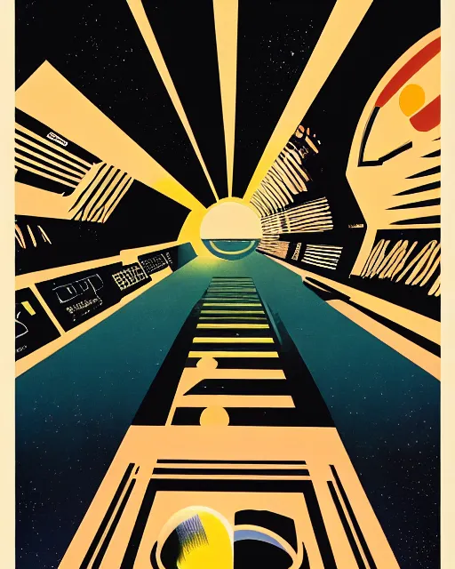 Prompt: A collage of 2001: A Space Odyssey film poster by Saul Bass. 1965