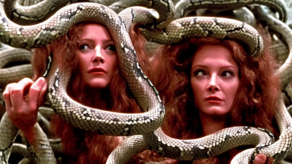 Image similar to medusa, with snakes for hair, still from the movie the thing ( 1 9 8 1 )