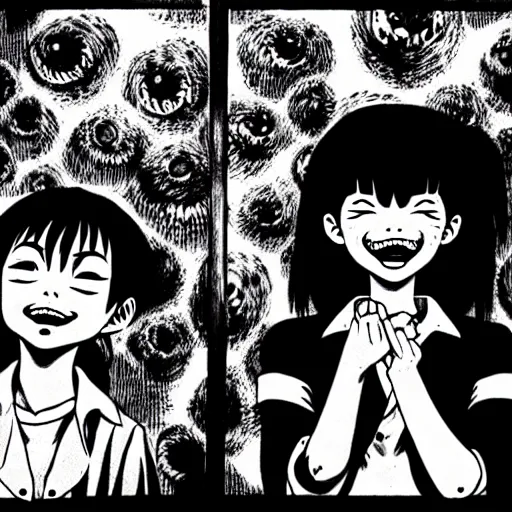 Image similar to children happy smoking by junji ito