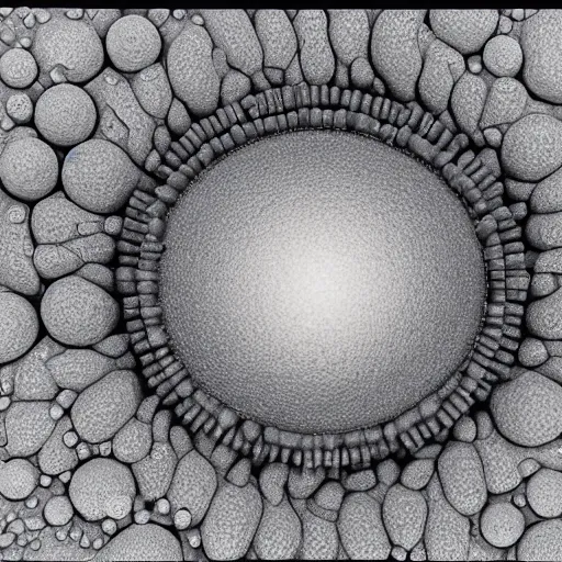 Prompt: tunneling electron microscope sculpture of an alien eukaryote. false color. museum display. mit technology review. nature journal. guggenheim modern art exhibit. nobel prize winning. in sharp infinite focus. ultra detailed 8 k tif