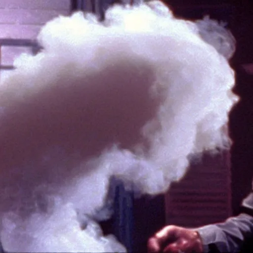 Image similar to tom cruise exhaling a smoke cloud in the movie pineapple express