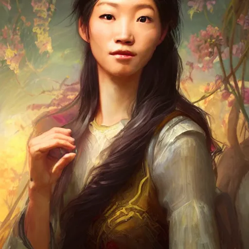 Prompt: portrait of an amis woman ( 3 5 ) from taiwan in 2 0 2 1, an oil painting by ross tran and thomas kincade