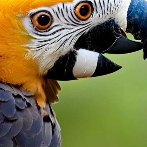 Prompt: close up of a side view face of a harpy eagle macaw