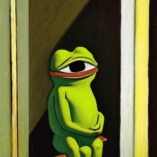 Image similar to pepe the frog in an office by edward hopper