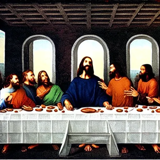 Prompt: Kanye West as Jesus in the Last Supper painting