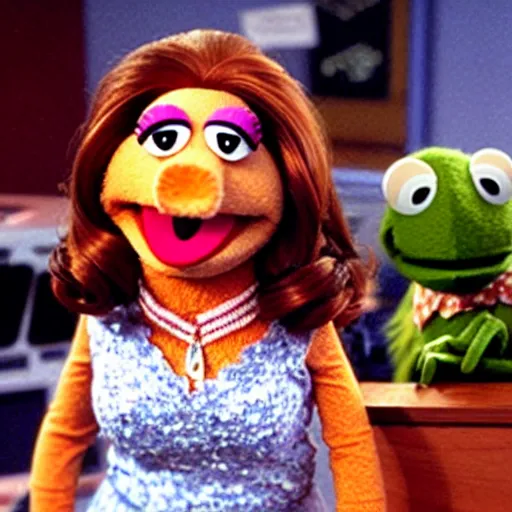 Image similar to film still of muppet!!!!! pam beesly!!!! as a muppet muppet muppet as a muppet in the tv show the muppet office