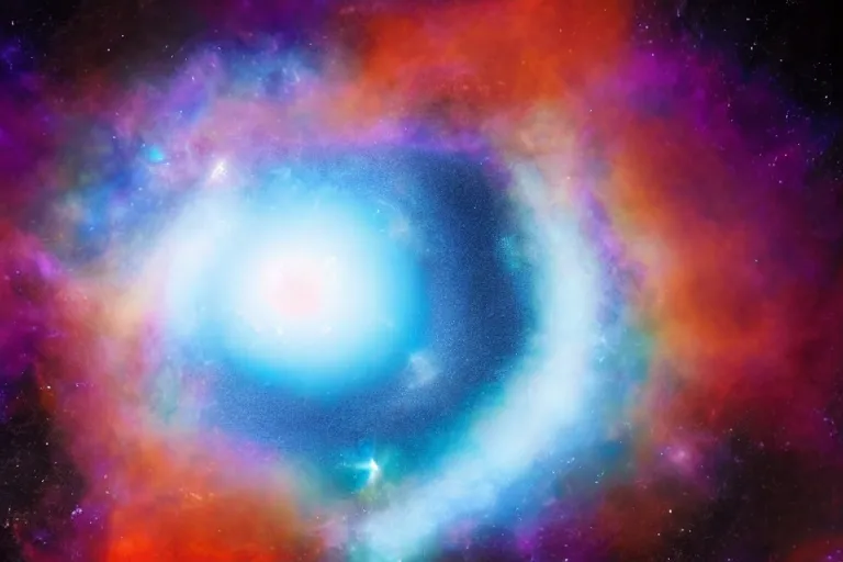 Prompt: photograph of a black hole in space, ominous, galaxy, colorful background, photograph, realistic,