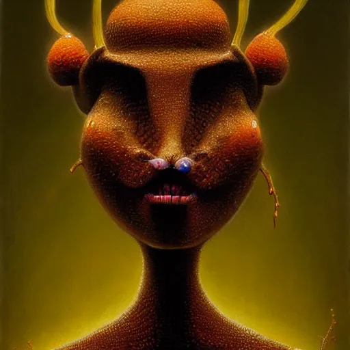 Image similar to A head on painting of an ant queen standing on her hind legs formian pathfinder, digital art, Wayne Barlowe Pierre Pellegrini