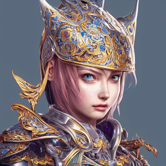 Image similar to studio portrait of lawful good colorful female holy mech paladin as absurdly beautiful, elegant, young sensual pretty woman, ultrafine hyperrealistic detailed face illustration by kim jung gi, irakli nadar, intricate linework, sharp focus, bright colors, matte, octopath traveler, final fantasy, unreal engine highly rendered, global illumination, radiant light, intricate environment