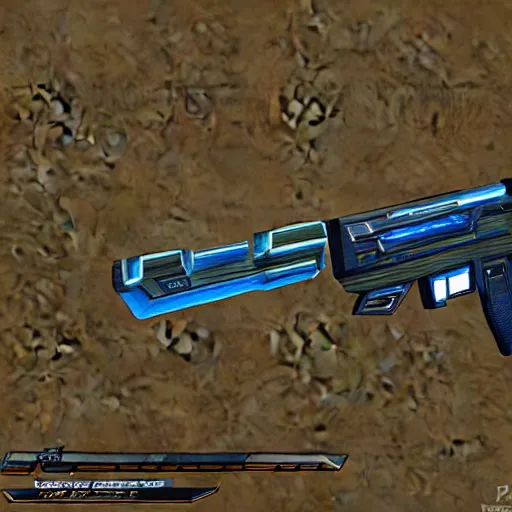 Image similar to a style correct photon rifle from Phantasy Star Online, high detail, high contrast, desert camouflage