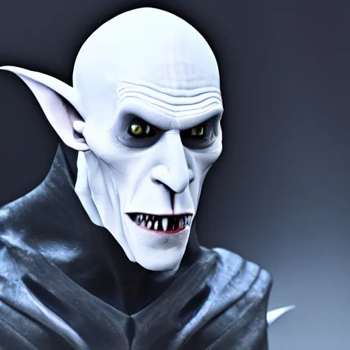 Prompt: nosferatu wearing looking at his monitor photorealistic great photograph