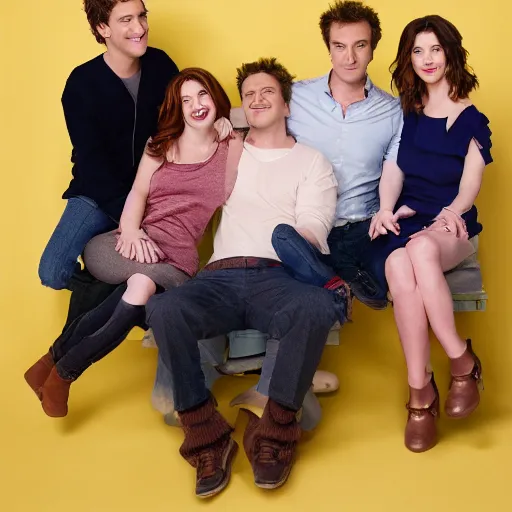 Image similar to The how i met your mother cast made from wool cute, studio light, professional photo