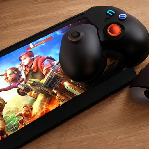 Prompt: the future of console gaming, product photo