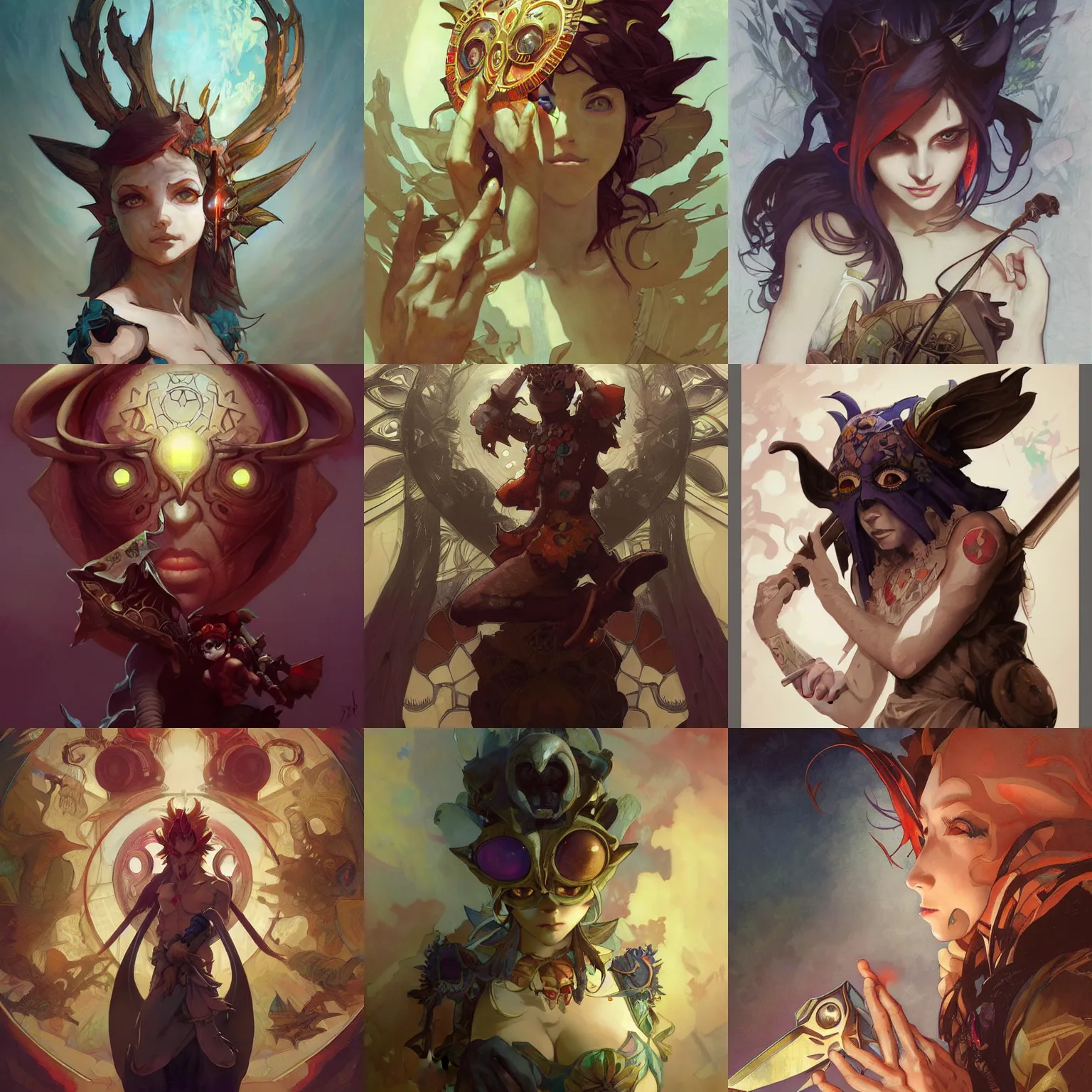 Prompt: majora mask, art by Artgerm and Greg Rutkowski and Alphonse Mucha and Craig Mullins and James Jean and Andrei Riabovitchev and Marc Simonetti and peter mohrbacher, sharp focus, ominous, trending on artstation, Ultra detailed, hyper realistic