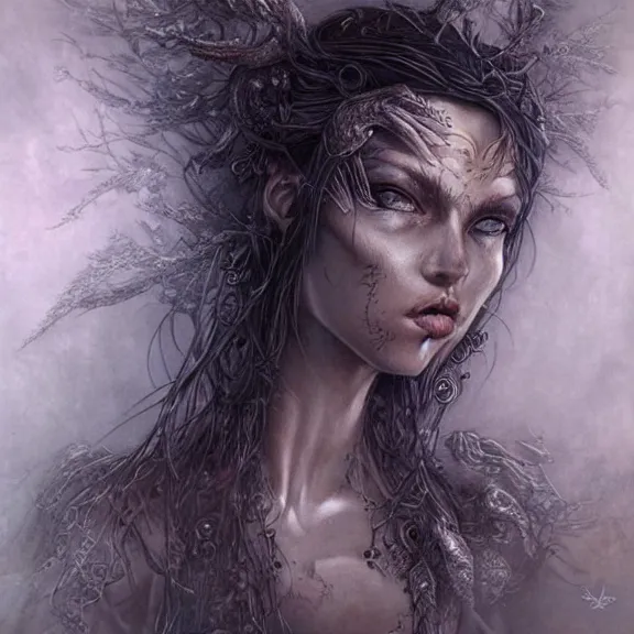 Image similar to a highly detailed portrait in the style of luis royo and in the style of peter mohrbacher..