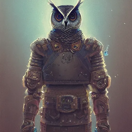 Prompt: a detailed portrait of an owl with a leather armor, by greg rutkowski victo ngai, digital art, realistic painting, very detailed, fantasy, character design, dnd, trending on artstation