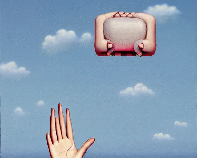 Image similar to a painting of a person waving hello, an ultrafine detailed painting by rafal olbinski, behance contest winner, pop surrealism, detailed painting, very detailed, minimalist, skeuomorphic, airbrush art