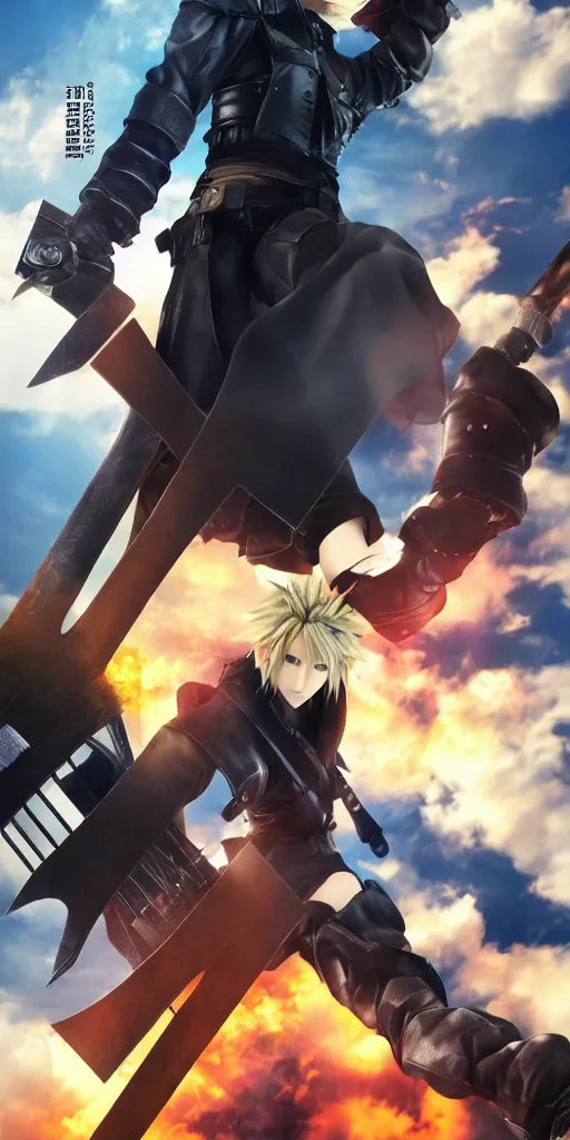 Image similar to cloud strife poster. 3 d. highres