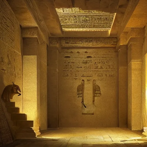 Image similar to an ancient egyptian room entirely made of gold, concept art, architecture design, pyramids, art by greg rutkowski