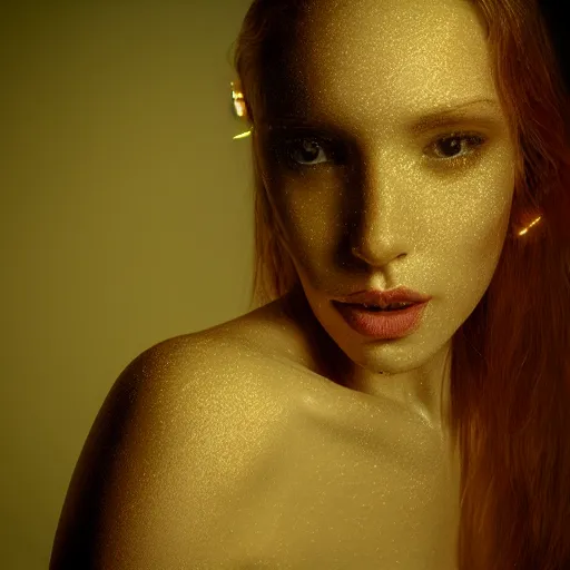 Prompt: photo of beautiful young woman, medium close up, with a cyberpunk camera lens placed over right eye, and robotic implants over face with linear led lights, white background, fine art photography in the style of Bill Henson