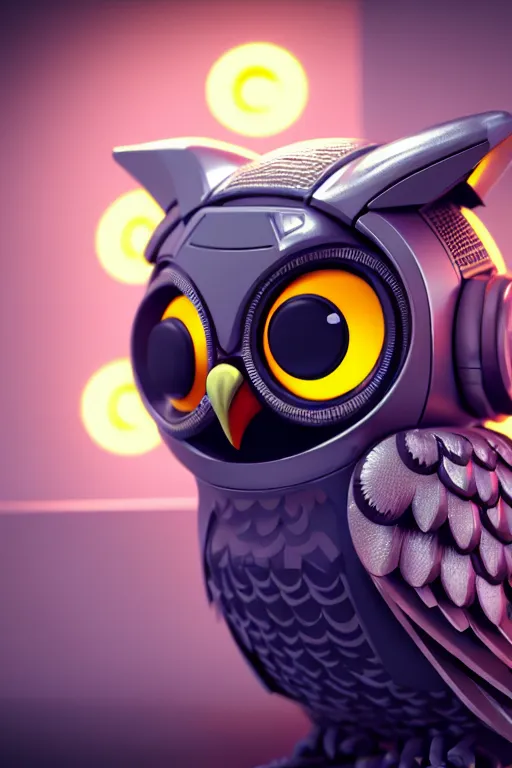 Image similar to high quality 3 d render very cute cyborg owl! with boombox!, cyberpunk highly detailed, unreal engine cinematic smooth, in the style of blade runner & detective pikachu, hannah yata charlie immer, moody light, low angle, uhd 8 k, sharp focus