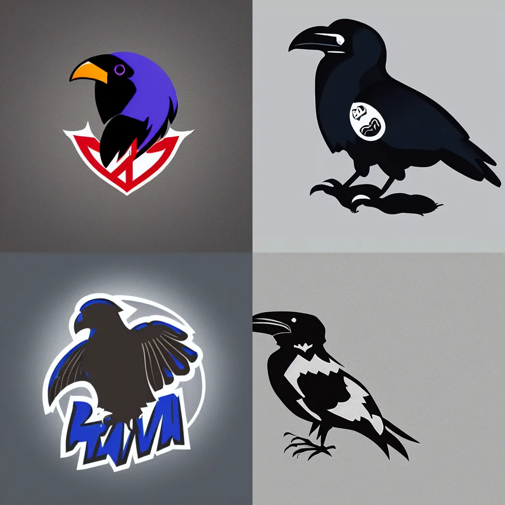 Prompt: Raven team mascot, featured on dribbble, dribbble illustration, flat design, vector