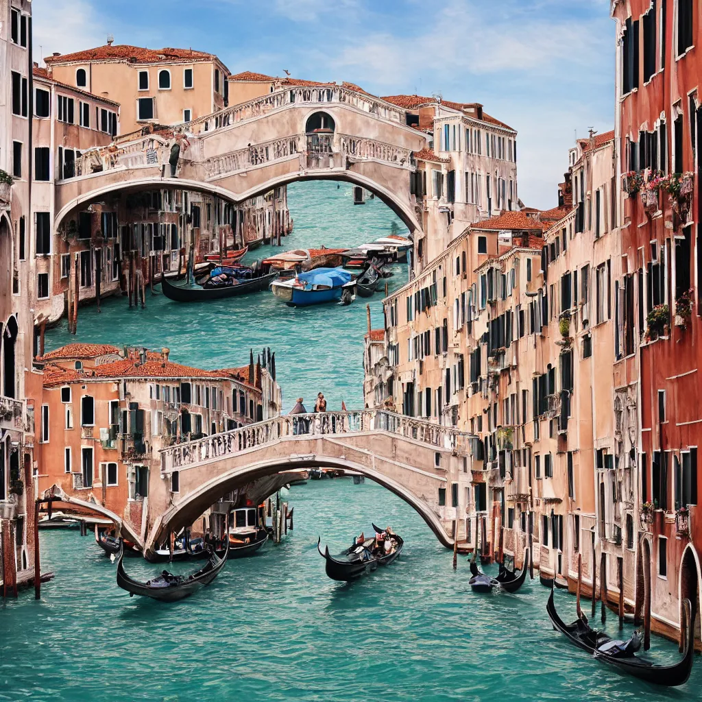 Prompt: venice full of bridges, photorealistic, real