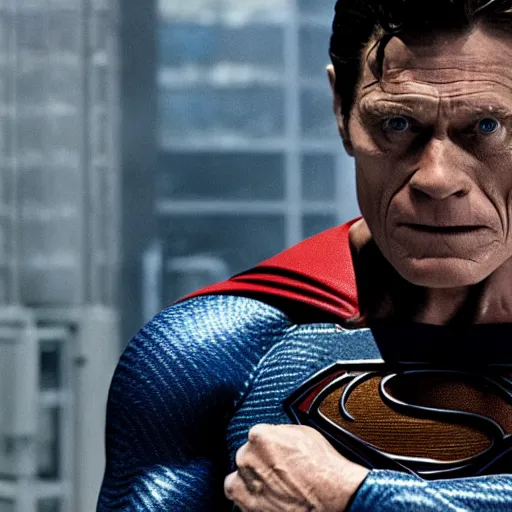 Image similar to Willem Dafoe as Superman, film still from Batman v Superman, detailed, 4k