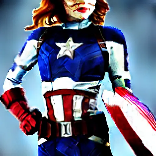 Image similar to Emma Stone as captain America