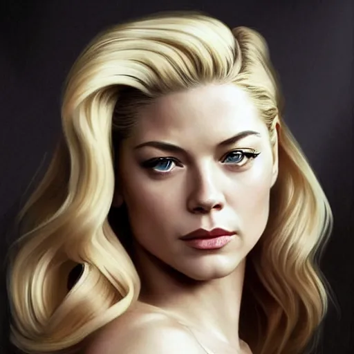 Prompt: A combination of Katheryn Winnick's and Grace Kelly's and Kristin Kreuk's faces with blonde hair as Captain Marvel, western, D&D, fantasy, intricate, elegant, highly detailed, digital painting, artstation, concept art, matte, sharp focus, illustration, art by Artgerm and Greg Rutkowski and Alphonse Mucha