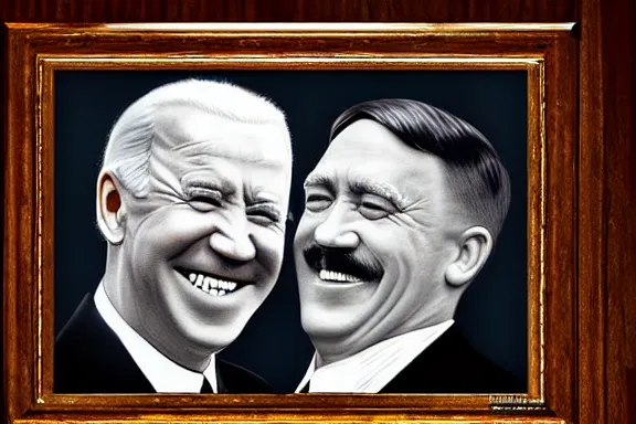 Image similar to “ very very intricate photorealistic photo of hitler and joe biden laughing together, detailed natural lighting, award - winning crisp details ”