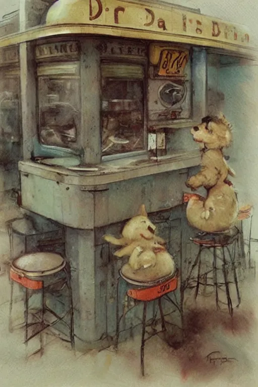 Prompt: ( ( ( ( ( 1 9 5 0 s diner. muted colors. ) ) ) ) ) by jean - baptiste monge!!!!!!!!!!!!!!!!!!!!!!!!!!!