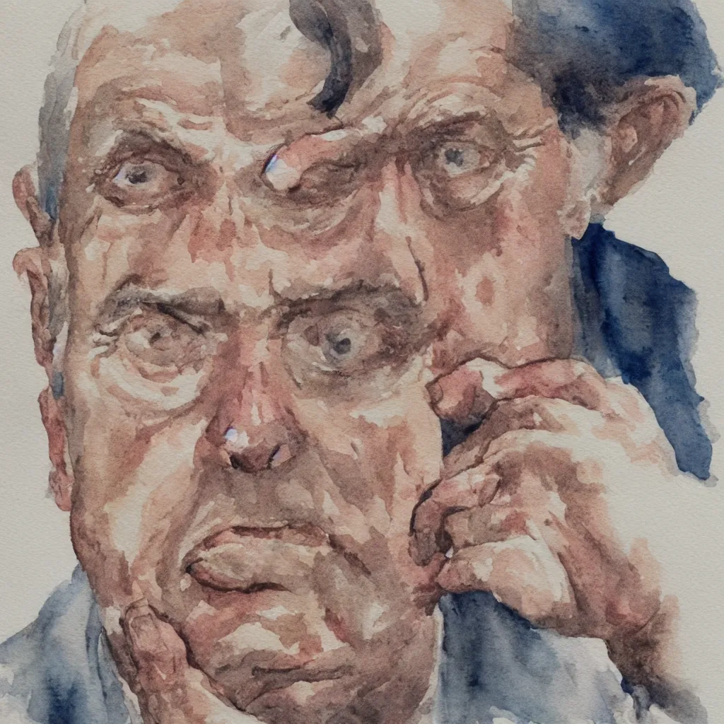 Prompt: a self - portrait of a man suffering from dementia, watercolor