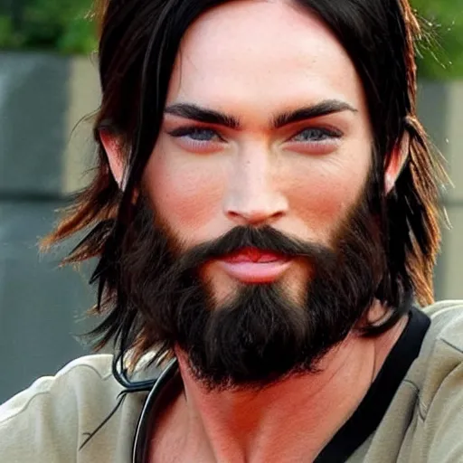 Prompt: megan fox with beard, realistic