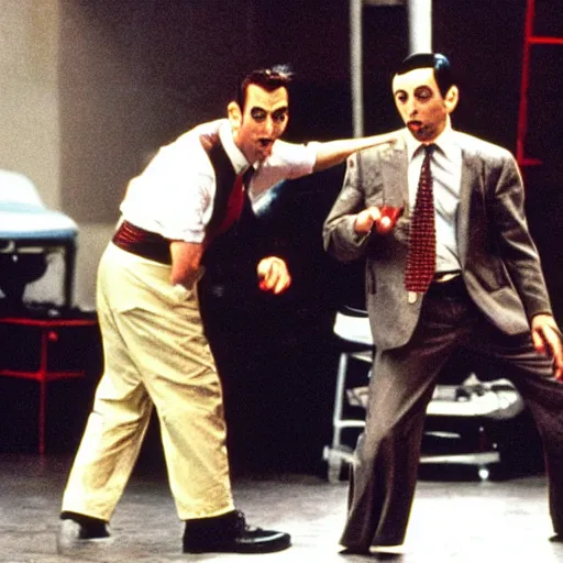 Prompt: Mr Bean and Pee Wee Herman in Fight Club, movie still