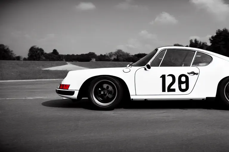 Image similar to porsche short tail 1 9 7 2 le mans film photograph black wheels black rims full view