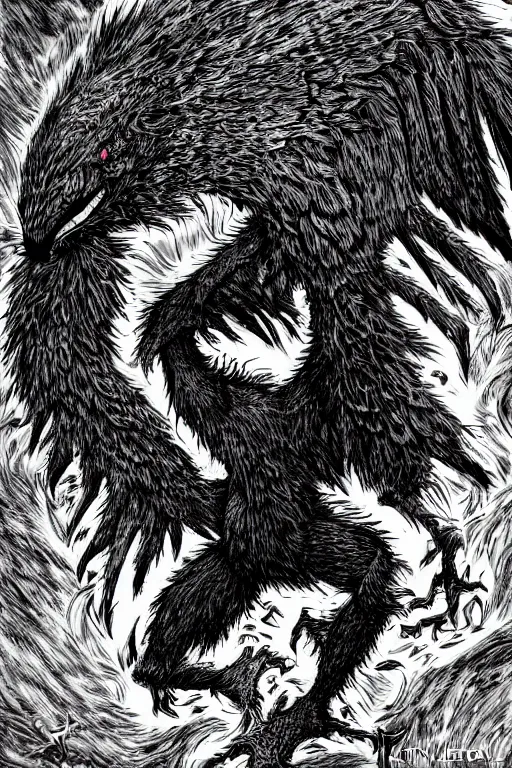 Image similar to raven monster, highly detailed, digital art, sharp focus, trending on art station, kentaro miura manga art style