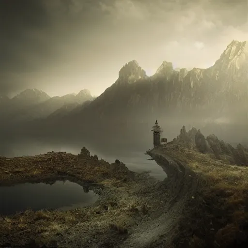 Prompt: michal karcz photograph of a beautiful landscape. , horror theme, detailed, elegant, intricate, 4k,