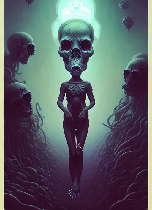 Image similar to shackled in the void, by hr beeple and cgsociety. stunning goddess of sasquatch, charlie bowater and tom bagshaw, insanely detailed, artstation, space art. atoms surrounded by skulls and spirits deep under the sea, horror, sci - fi, surrealist painting, by peter mohrbacher