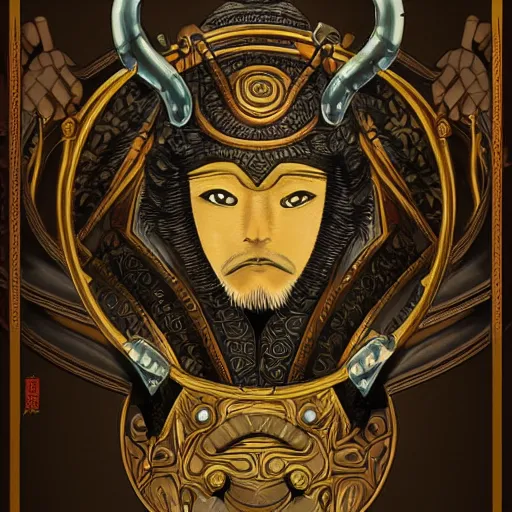 Image similar to yurunu, he rules over wisdom and knowledge. his symbol is a scroll. highly detailed and intricate 8 k concept fantasy art illustration