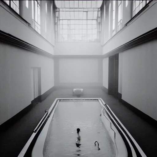 Image similar to Beautiful cameraphone 2000s, soft liminal Photograph of foggy hallway pool