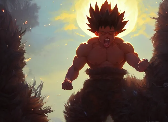 Image similar to highly detailed portrait of saquon barkley going super saiyan, unreal engine, fantasy art by greg rutkowski, loish, rhads, ferdinand knab, makoto shinkai and lois van baarle, ilya kuvshinov, rossdraws, tom bagshaw, global illumination, radiant light, detailed and intricate environment