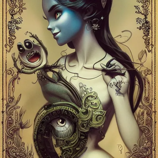 Image similar to Lofi beautiful portrait Pixar style by Joe Fenton and Stanley Artgerm and Tom Bagshaw and Tim Burton