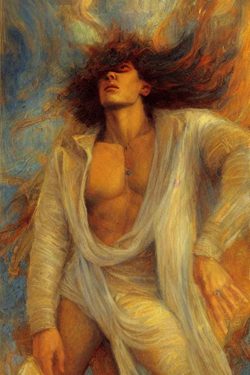 Image similar to portrait of morpheus, the sandman, the king of dreams. art by gaston bussiere.